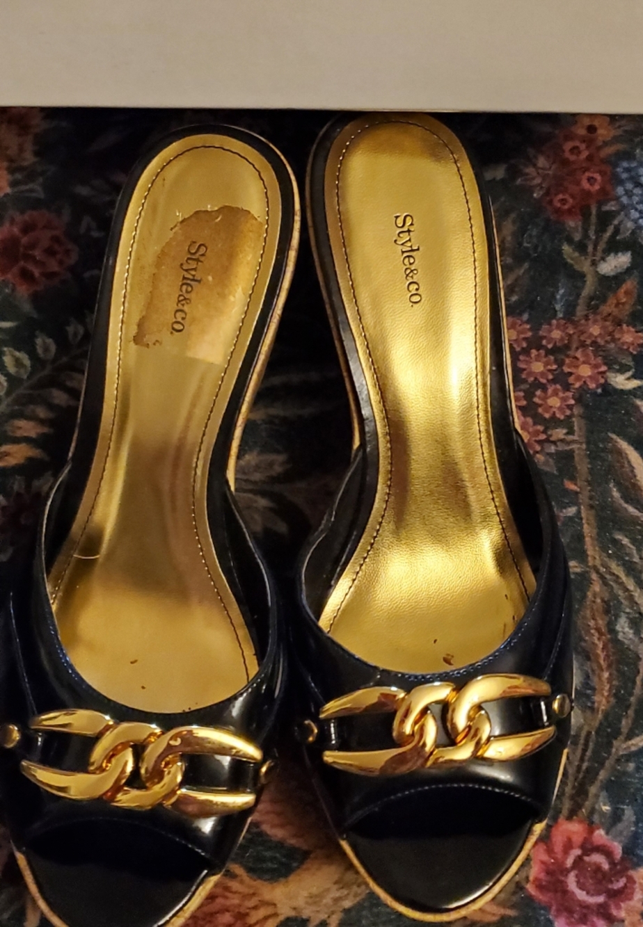 Style & Co. Black Platform Wedge with Gold Buckle
